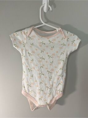 White and Pink Soft Floral Short-Sleeve Baby Onesie